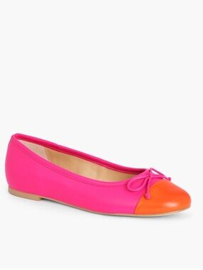 Talbots BLAIR CAP TOE NAPPA BALLET FLATS Pink and Orange Leather Size 8.